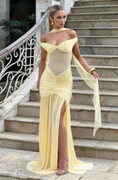 Women's Sexy Maxi Dress Off Shoulder Deep Slit Backless Elegant-17