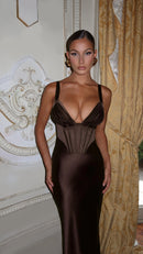 Women's Sexy Long  Dress Satin Elegant Backless Bodycon Fishbone