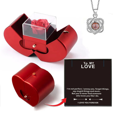 To My Love Eternal Rose Necklace Gift Red Apple Jewelry Box