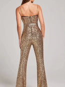 Women's Jumpsuit Sequin Sleeveless Sparkle Backless With Belt Party