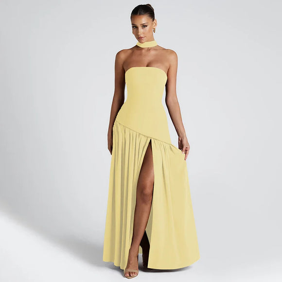 Sexy Maxi Dress Women Gown Strapless Elegant Off Shoulder Backless High Split