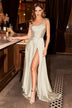 Women's Sexy Long Dress Spaghetti Strap Elegant Satin with Leg Slit