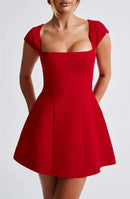 Short Dress Elegant for Women Short Sleeve Square Neck A Line-25