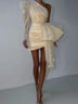 Mini Wedding Dress Elegant Bling Tulle Bow One Shoulder Puff Sleeve showcasing elegance and sparkle, perfect for modern brides.