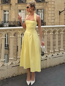 Women's Sexy Midi Dress Halter Backless Solid Sleeveless A-Line