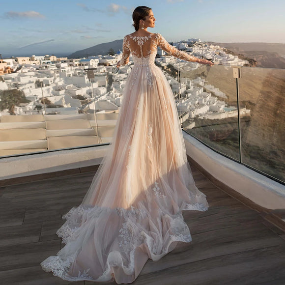 Valentina Custom Made Mermaid Wedding Dress Long Lace Sleeves Detachable Train
