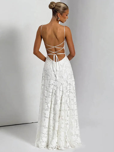 Women's Sexy Maxi Dress Chiffon Patchwork Elegant Strap Backless - 0