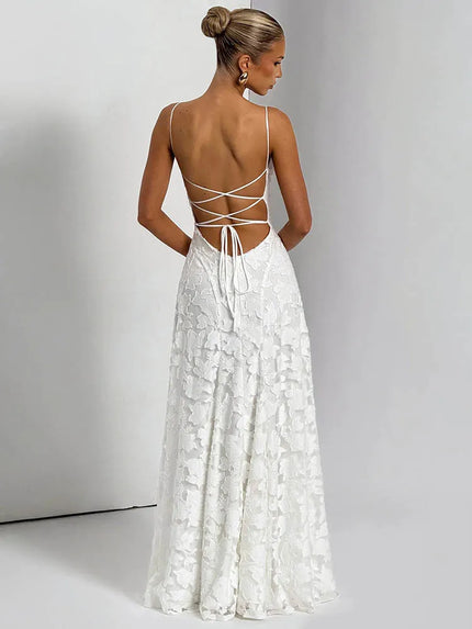 Women's Sexy Maxi Dress Chiffon Patchwork Elegant Strap Backless - 0