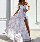 Women's Sexy Dress Elegant Off-Shoulder Printed Split Evening Gown
