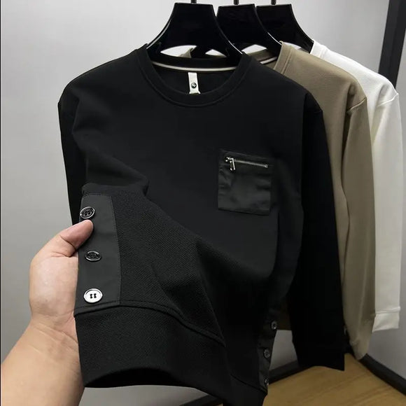 Men's Pullover Sweatshirt Plus Size Elegant Patchwork Long Sleeve with Pockets