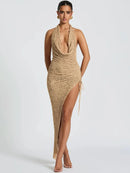 Women's Dress Sexy Ruffle Patchwork Elegant  Backless Ruched