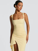 Women's Long Dress Sexy Elegant Spaghetti Straps Backless Split-7