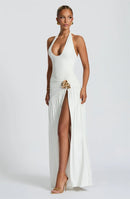 Maxi Dress Set Sexy Elegant Backless Halter Neck Bodysuit Slit Long Skirt