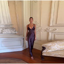 Women's Sexy Long  Dress Satin Elegant Backless Bodycon Fishbone-22