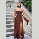 Women's Sexy Maxi Dress Elegant Strapless Backless High Slit Evening