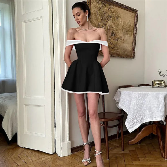 Women's Mini Dress Elegant Strapless Off Shoulder Backless Patchwork