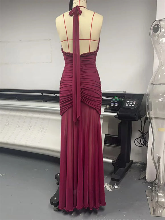 Women's Sexy Long Dress Deep V Neck Backless Elegant Party Gown