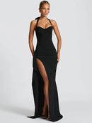 Women's Sexy Maxi Dress Elegant Halter Backless Lace-up High Split-16