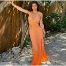 Women's Sexy Long Knit Dress Sleeveless Backless Elegant Side Slit