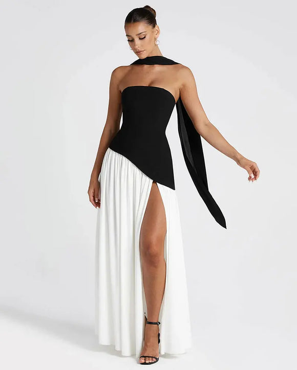 Women's Sexy Maxi Dress Elegant Strapless Backless High Slit Evening Gown