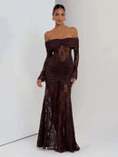 Women's Sexy Maxi Dress Elegant Pleated Lace Patchwork Evening Party