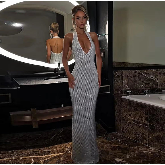 Women's Sexy Long Dress Sequin Elegant  Backless Sleeveless