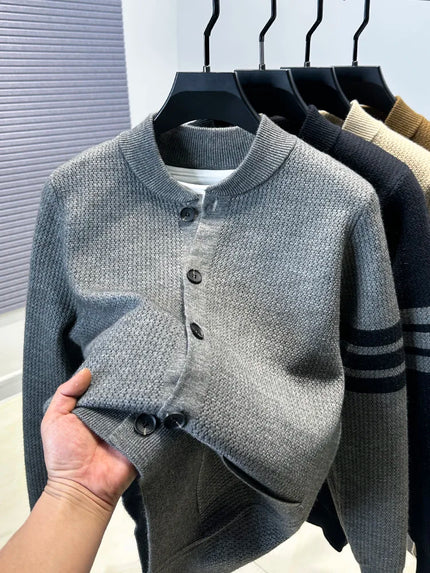 Men’s Premium Knitted Cardigan Long Sleeve Baseball Collar Casual Sweater
