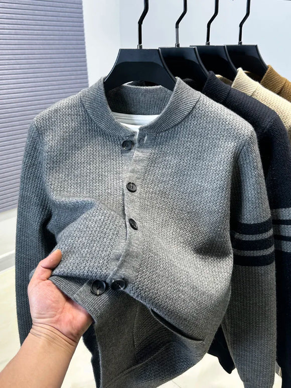 Men’s Premium Knitted Cardigan Long Sleeve Baseball Collar Casual Sweater