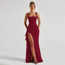 Women's Long Dress Sexy Elegant Spaghetti Straps Backless Split