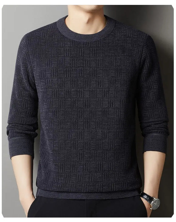 Men’s Sweater Pullover Knitted Warm Thick Chenille Jacquard Round Neck