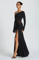 Women's Sexy Long Dress Off Shoulder Backless High Slit Skew Collar