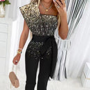 Women’s Jumpsuit Wedding Guest Elegant Sequins One Shoulder Bodycon-2