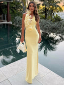 Women's Sexy Maxi Dress Elegant Mesh Deep V Backless Sleeveless Bodycon