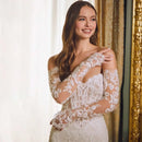 Mermaid Wedding Gown Strapless Sexy Sheer Sleeves Applique Pearl