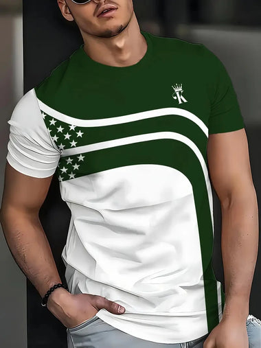 Buy h25040315892 Men's T-Shirt Elegant Striped Outdoor Round Neck Loose Fit