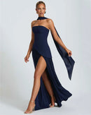 Women's Sexy Maxi Dress Elegant Strapless Backless High Slit Evening Gown