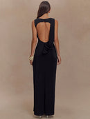 Women's Sexy Long Dress Elegant Ruched Backless Bodycon with High Slit
