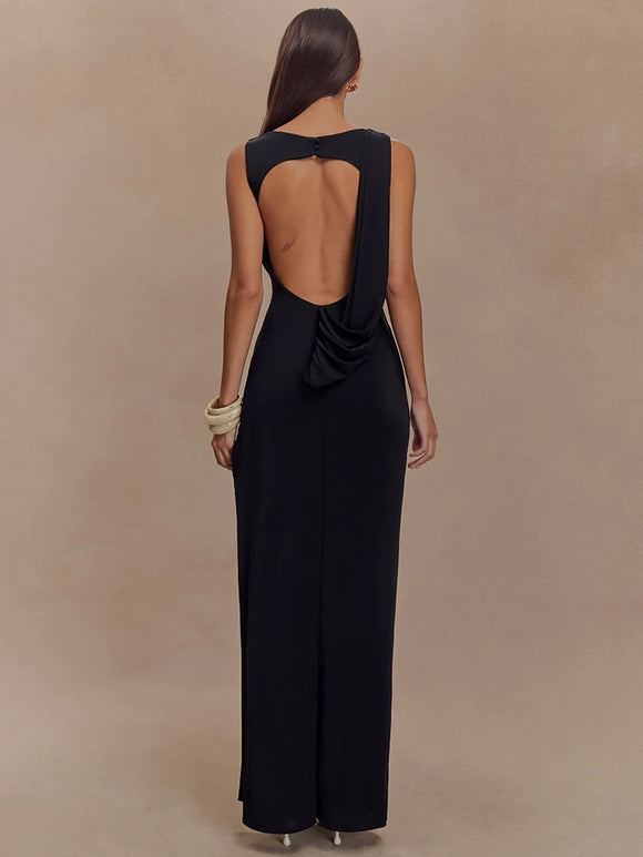 Women's Sexy Long Dress Elegant Ruched Backless Bodycon with High Slit
