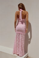 Women's Sexy Maxi Dress Elegant Lace Draped Ruched Backless Party