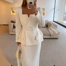 Women's Set Elegant Skirt Two Piece Slim Long Sleeve Suit