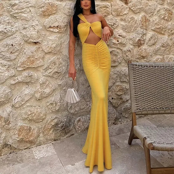 Women's Sexy Dress Hollow Out Sleeveless Pleated Bodycon Vintage