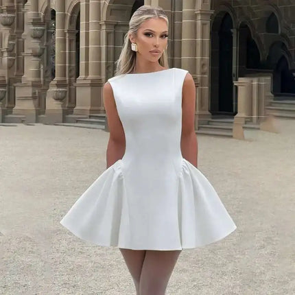 Women's Mini Dress Pleated A-Line Backless Sleeveless Sexy Elegant Gown