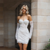 Lucia Custom Made Short Corset Wedding Dress Luxury Beaded Sheath with Detachable Sleeves