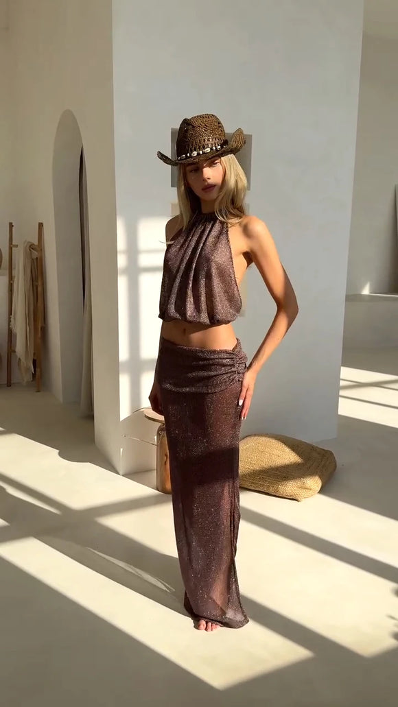 Sexy Knit Sets Backless Wrap Lace-Up Top Chic Elegant Cover-Ups For Women