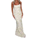 Women's Sexy Dress Embroidered Floral Patchwork Straps Princess