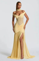 Women's Sexy Maxi Dress Off Shoulder Deep Slit Backless Elegant-13