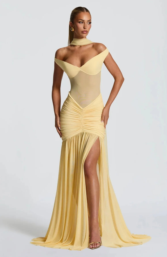 Women's Sexy Maxi Dress Off Shoulder Deep Slit Backless Elegant