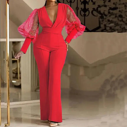  Women's Wedding Jumpsuit Sequin Bodycon Long Sleeves