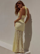 Women's Sexy Maxi Dress Elegant Lace Draped Ruched Backless Party