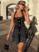 Women's Sexy Mini Dress Elegant Polka Dot Backless Sleeveless A-Line Cut